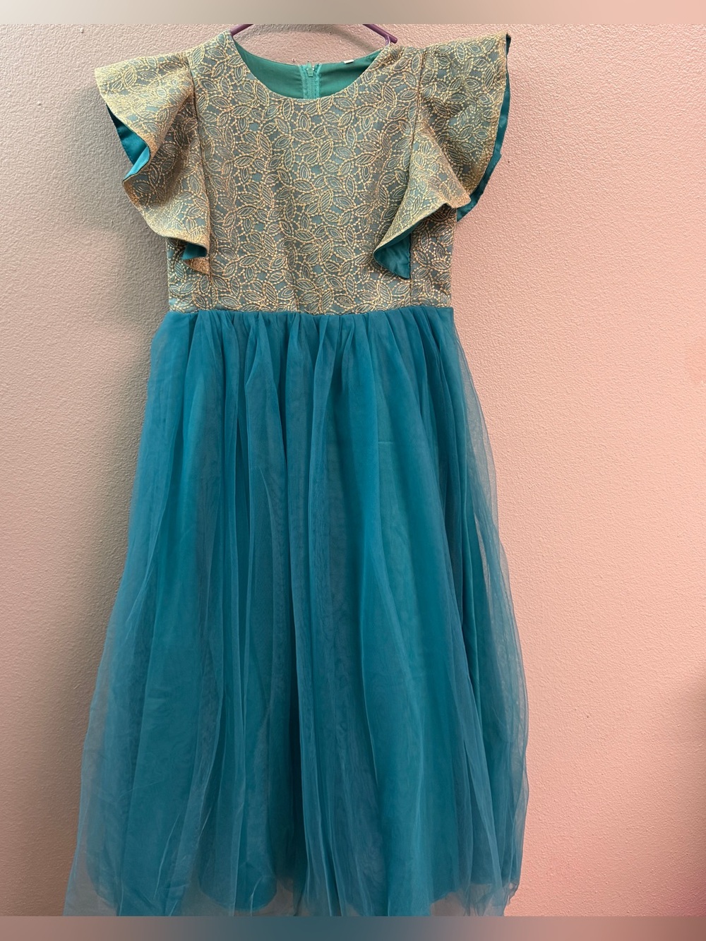 Girls Teal and Gold Tulle Costume Dress